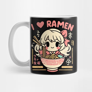 I Love Ramen - Cute Kawaii Girl Princess - Retro Graphic Mug